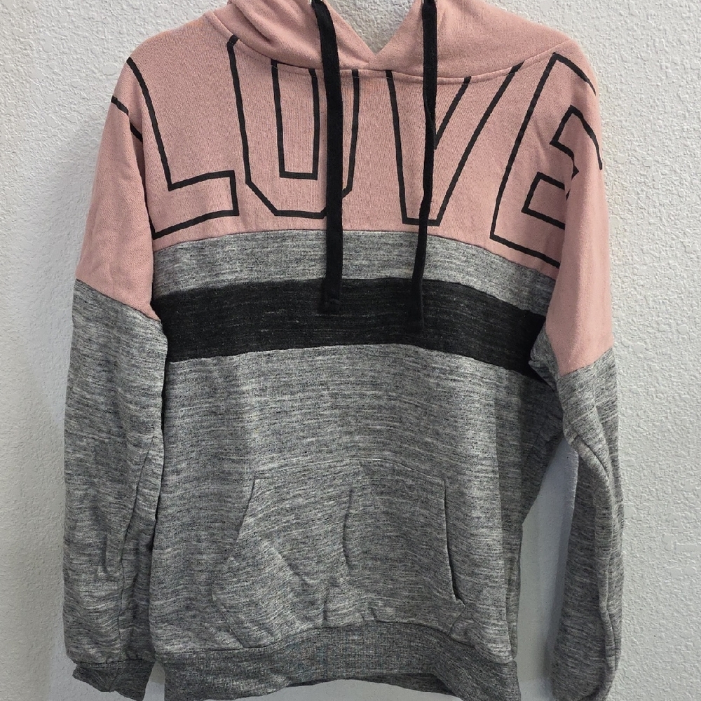 Reflex Colorblock Hoodie Pullover Love Graphic Pink Grey Athleisure Sweater